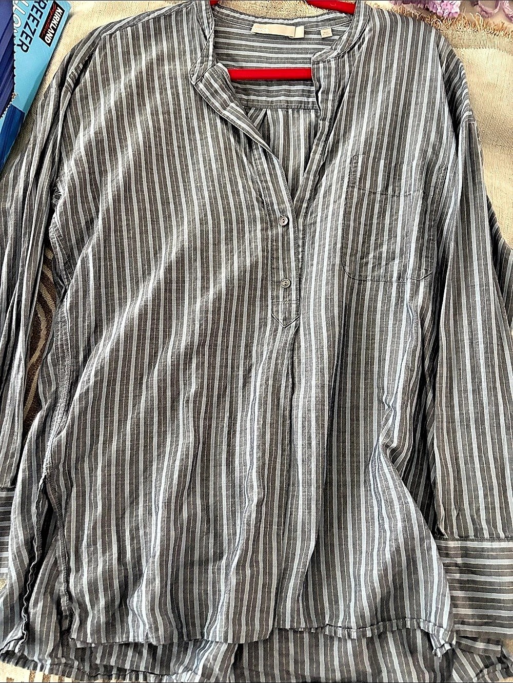 Vince Striped Button Down Shirt in Gray & White